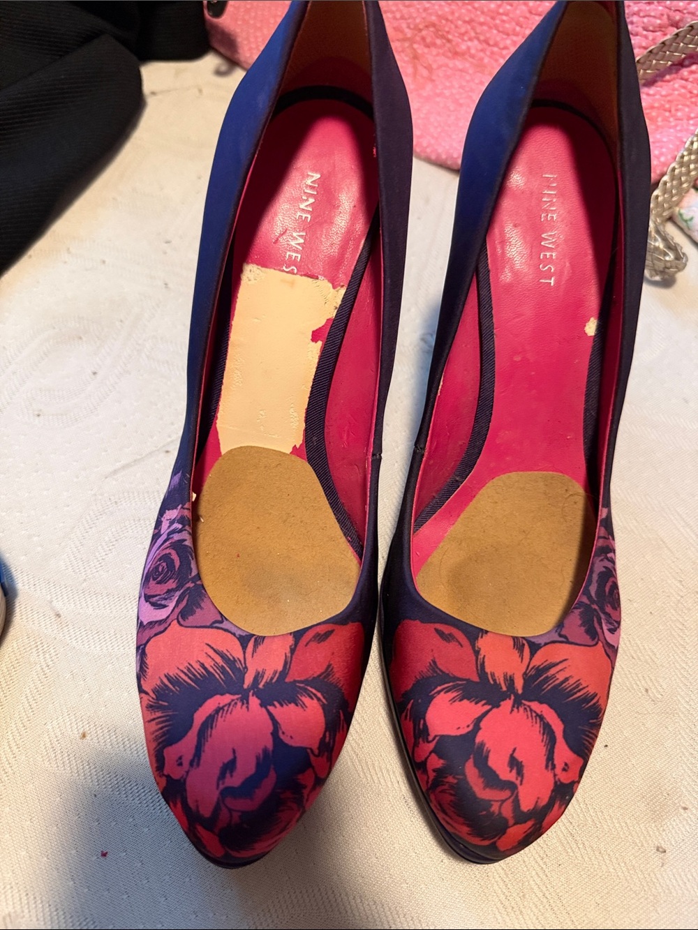 Nine West Pink and Navy Floral Pointed-Toe Pumps